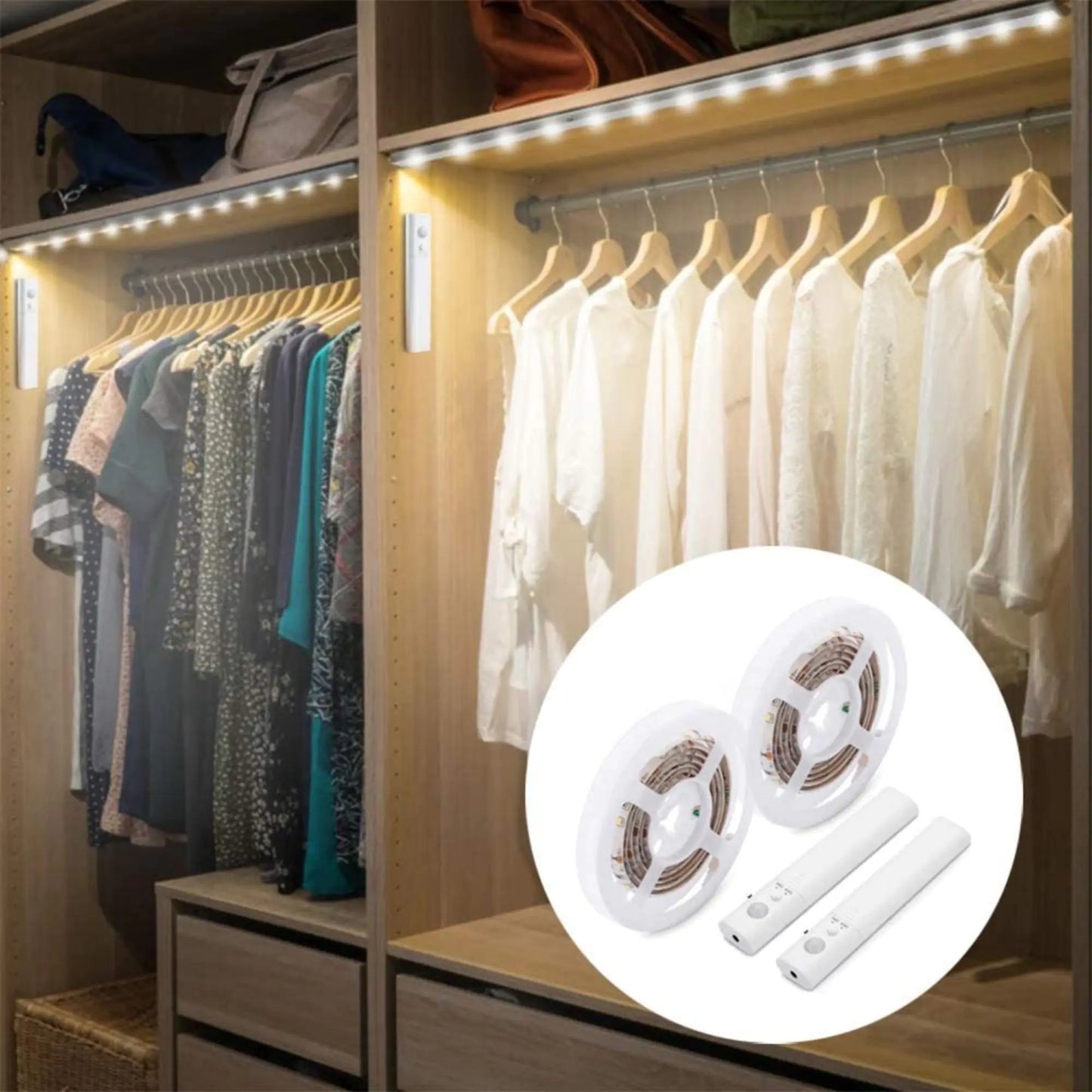 Motion Sensor LED Light Strips for Wardrobe, Bathroom, Stairs (6.5 feet)