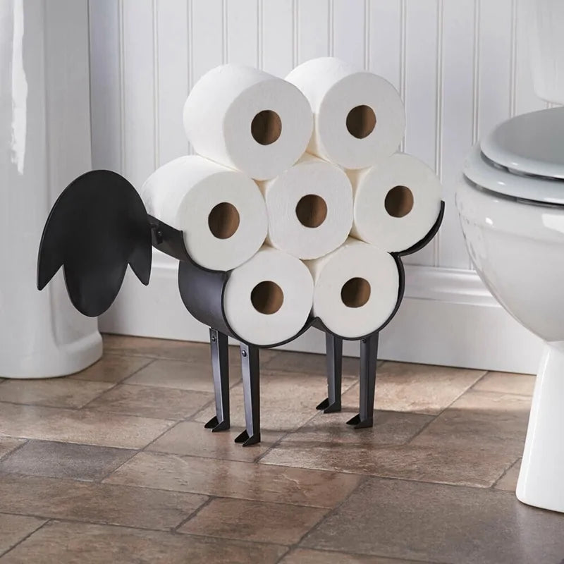 Sheep Decorative Toilet Paper Holder: Free-Standing Iron Bathroom Tissue Storage