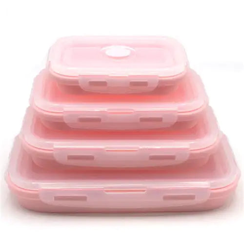 4 unids/set fiambrera rectangular de silicona caja Bento plegable recipiente para alimentos tazón 300/500/800/1200ml para vajilla