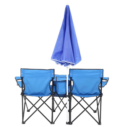 Portable Outdoor 2-Seat Folding Chair with Removable Sun Umbrella