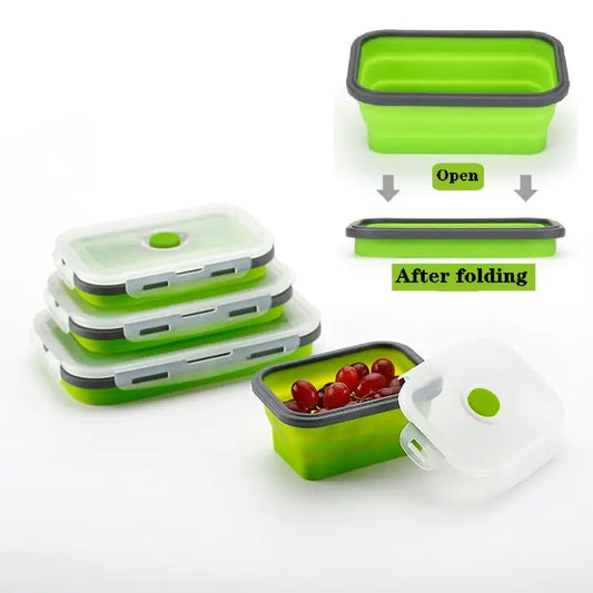 4 stks/set Siliconen Rechthoek Lunchbox Opvouwbare Bento Box Vouwen Voedsel Container Kom 300/500/800/1200 ml voor Servies