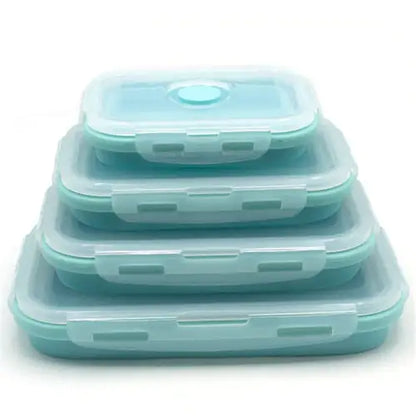 4 unids/set fiambrera rectangular de silicona caja Bento plegable recipiente para alimentos tazón 300/500/800/1200ml para vajilla