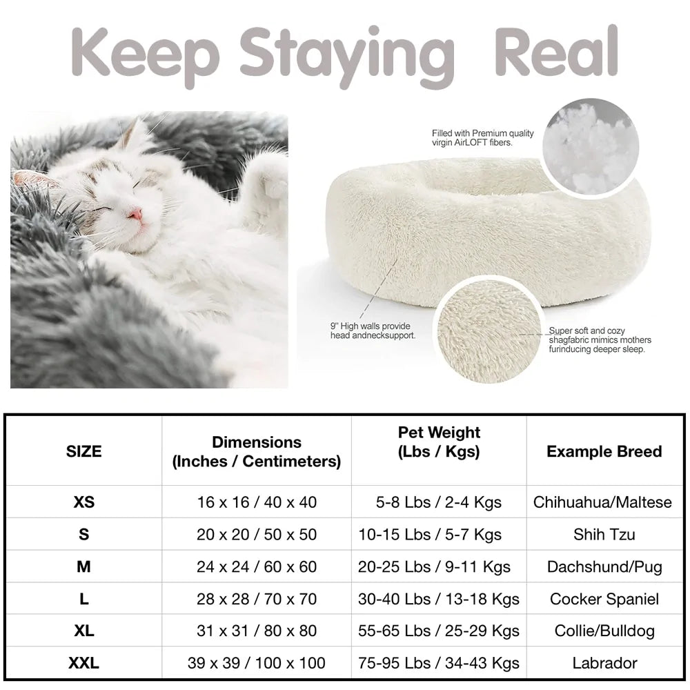 Long Plush Super Soft Round Pet Bed