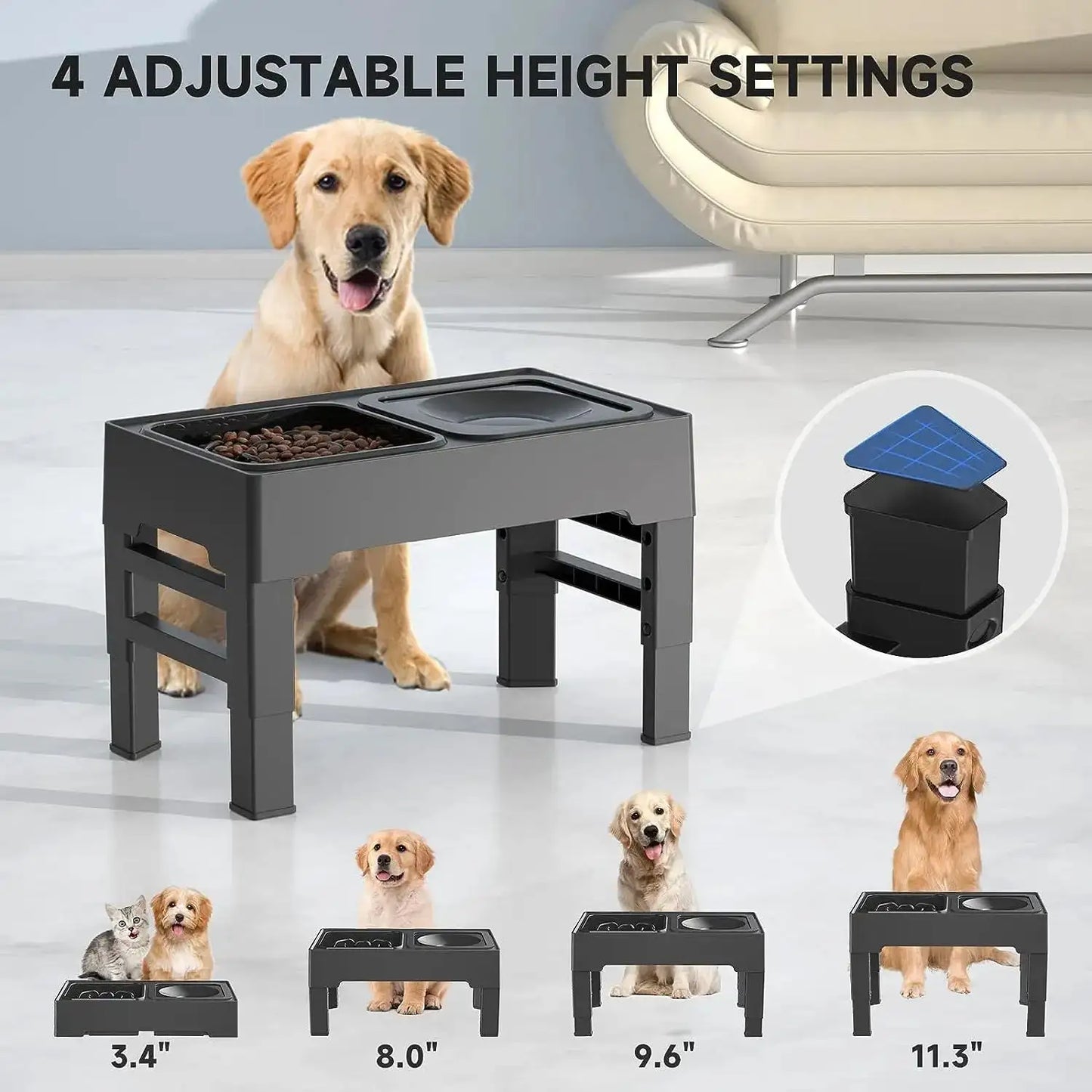 Adjustable Food and Water Bowl for dog and cat