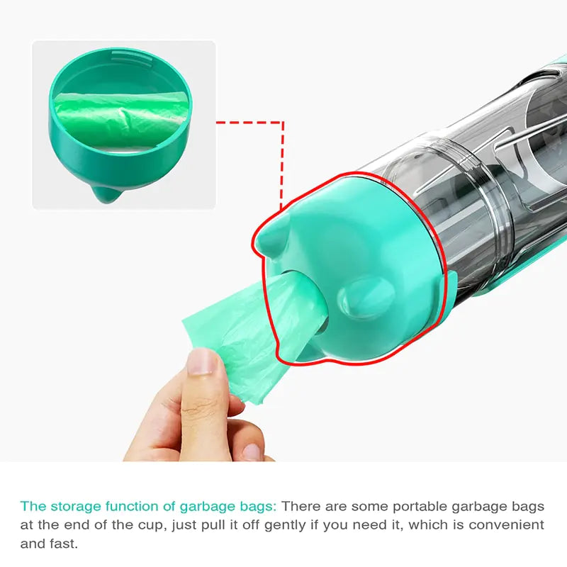 Portable Multifunction Dog Water Bottle Food Feeder Poop bag dispenser