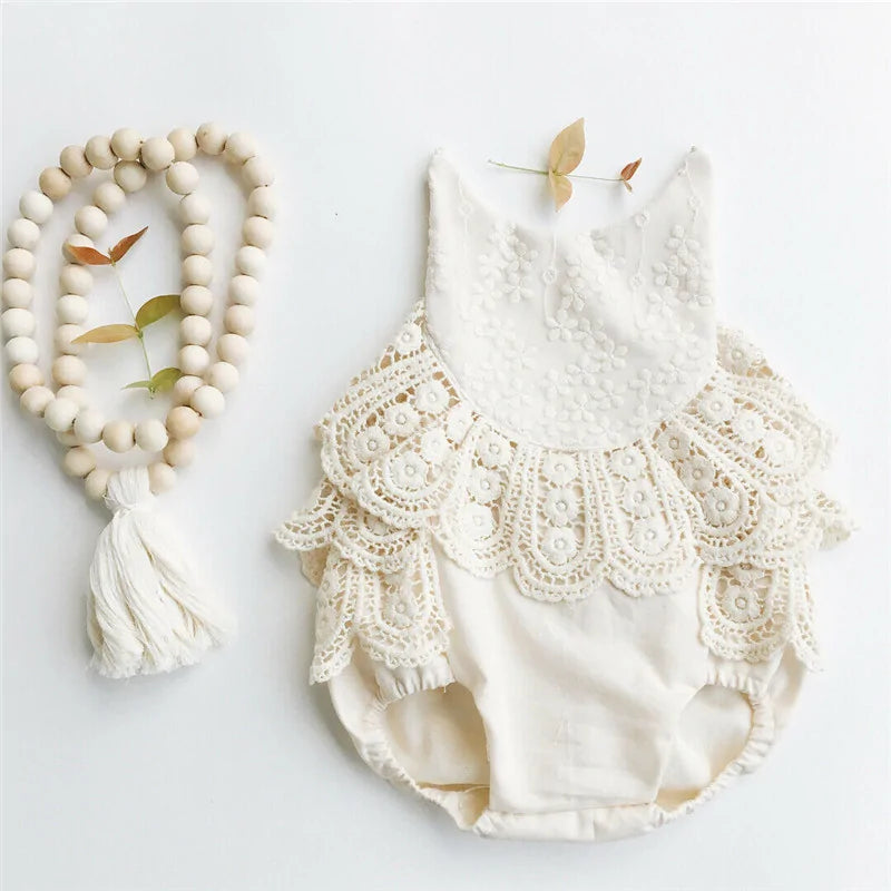 Sleeveless Ruffles Lace Jumpsuit For Baby